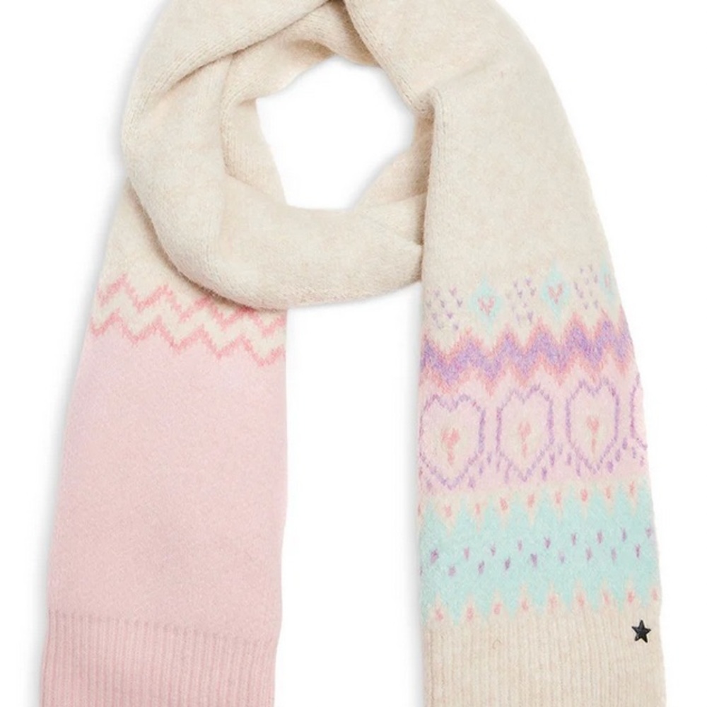 Jocelyn “Fair Isle” Pastel Multi Cream/Pink Knit Scarf